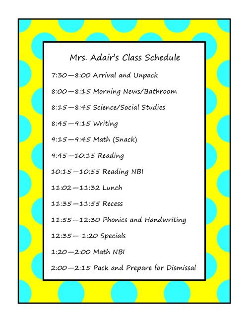class schedule 